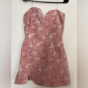 Floral Jacquard Strapless Wavy Cutout Mini Dress